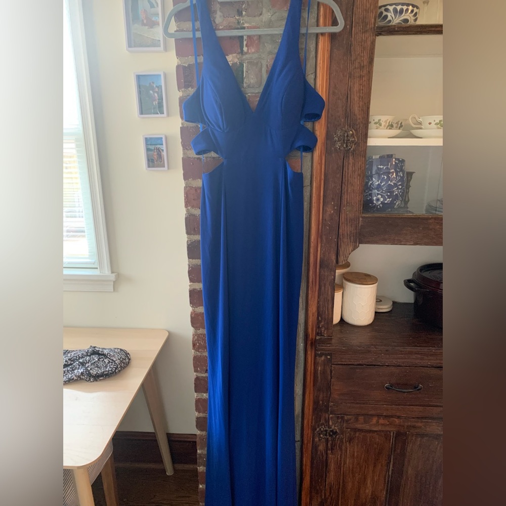 Faviana Cut Out V Neck Evening Gown Sz8 Royal Blue Prom Pageant Homecoming Dress